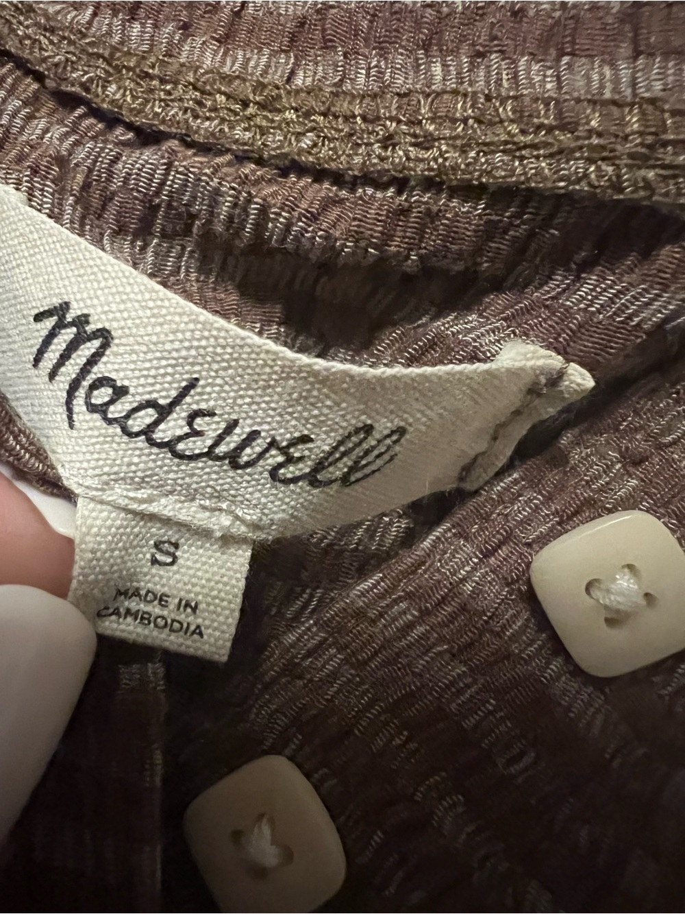 Madewell Brown tan stripe crinkle crop polo tee shirt ruffle button small - Picture 5 of 5